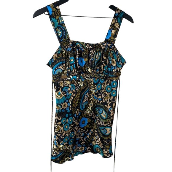 Self Esteem Tops - Self Esteem Top Juniors Babydoll Satin Tie Back Brown Sz L Forest Fairy 90's Y2K